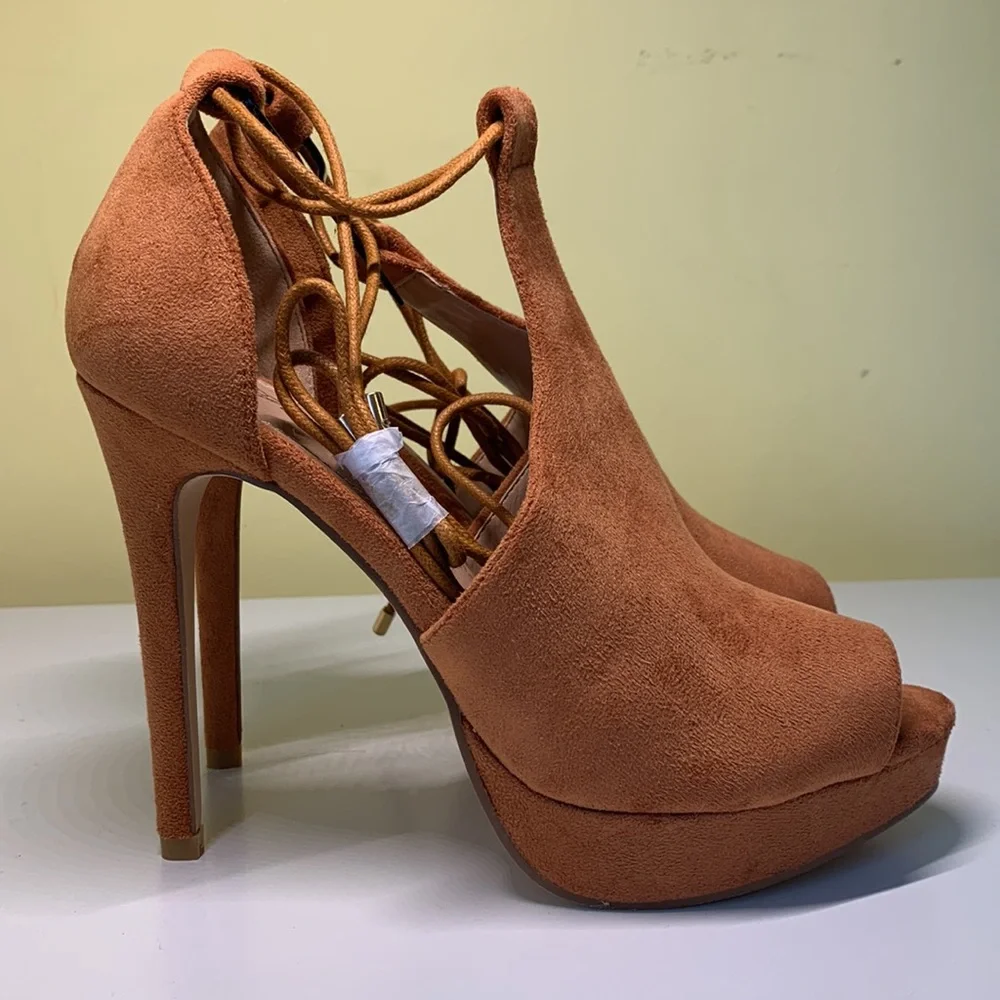Fashare Peep Toe Strappy Platform Lace Up Heels
